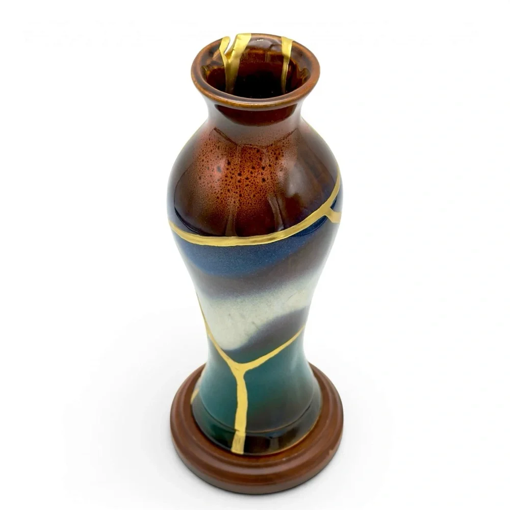 Kintsugi Vase Drip Glazed Pottery Gold Crack Art Growth Anniversary Gift
